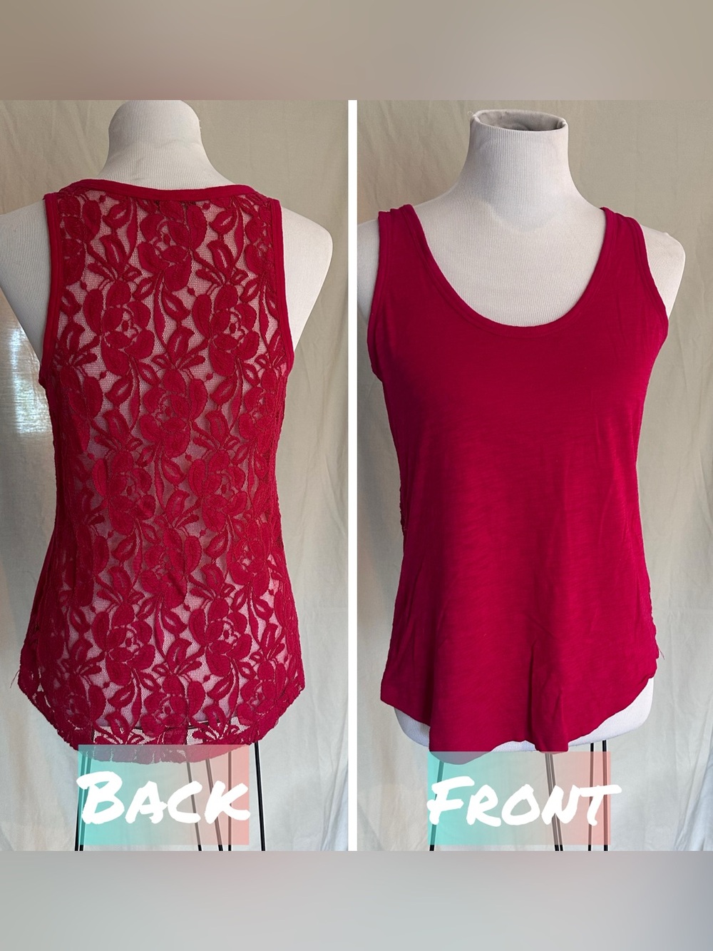 Express Lace Back Ruby Red Garnet Scoop Neck Tank Top Sleeveless Blouse medium